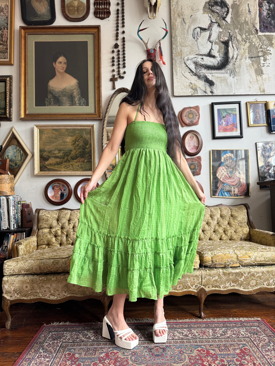 green tiered maxi dress Stevie V-Neck in by Skies are Blue L making it the perfect choice for special occasions Mallorca Acid Green Tiered Maxi