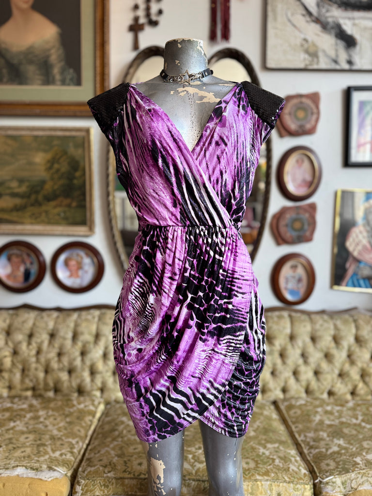 NWT Baby Phat Purple Animal Print Sequin Mini Dress w V Neck Size Smal – Rumors Richmond