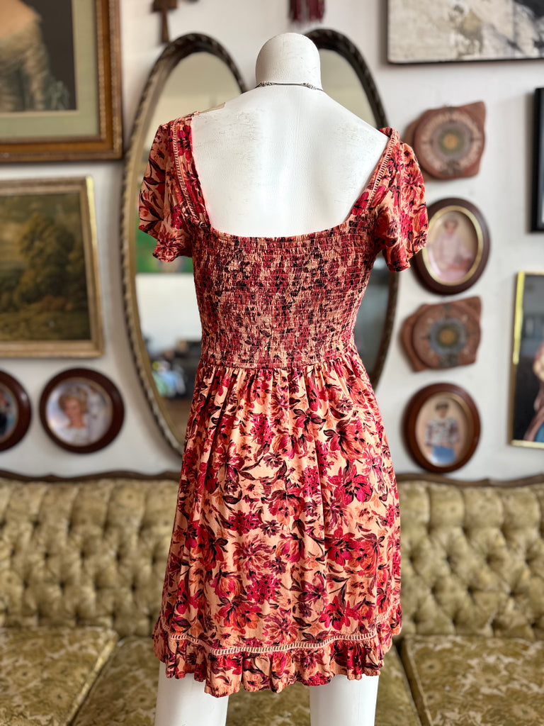 band of gypsies red dress Band of Gypsies Red Floral Babydoll Stretch Top Dress with Front Buttons Small