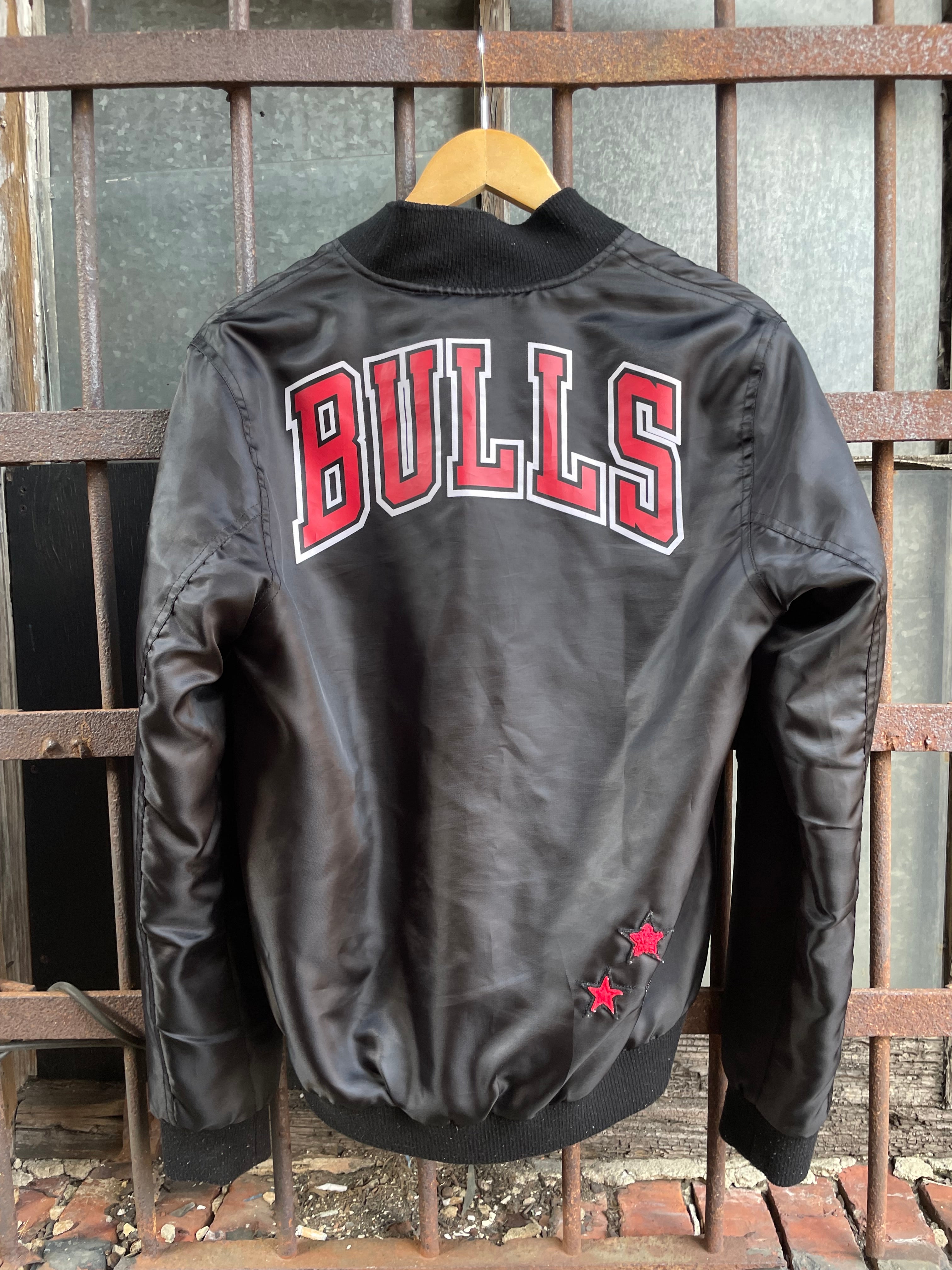 Starter Chicago Bulls Black Satin Bomber Jacket