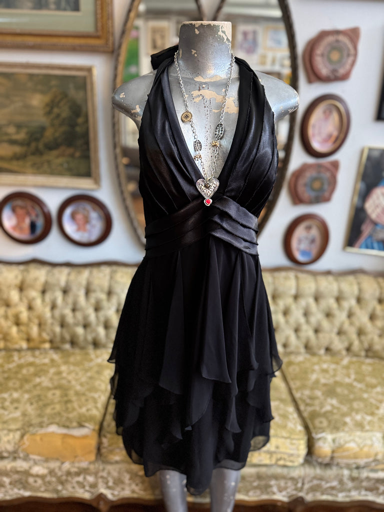 Y2K Black Ruffle Halter Dress Size 12/Large by AGB