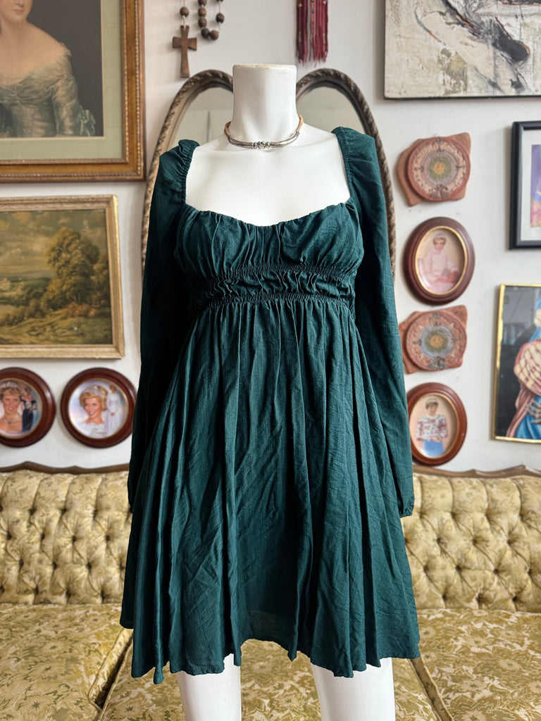 altard state green dress Altar'd State Emerald Green Babydoll Mini Dress Size M