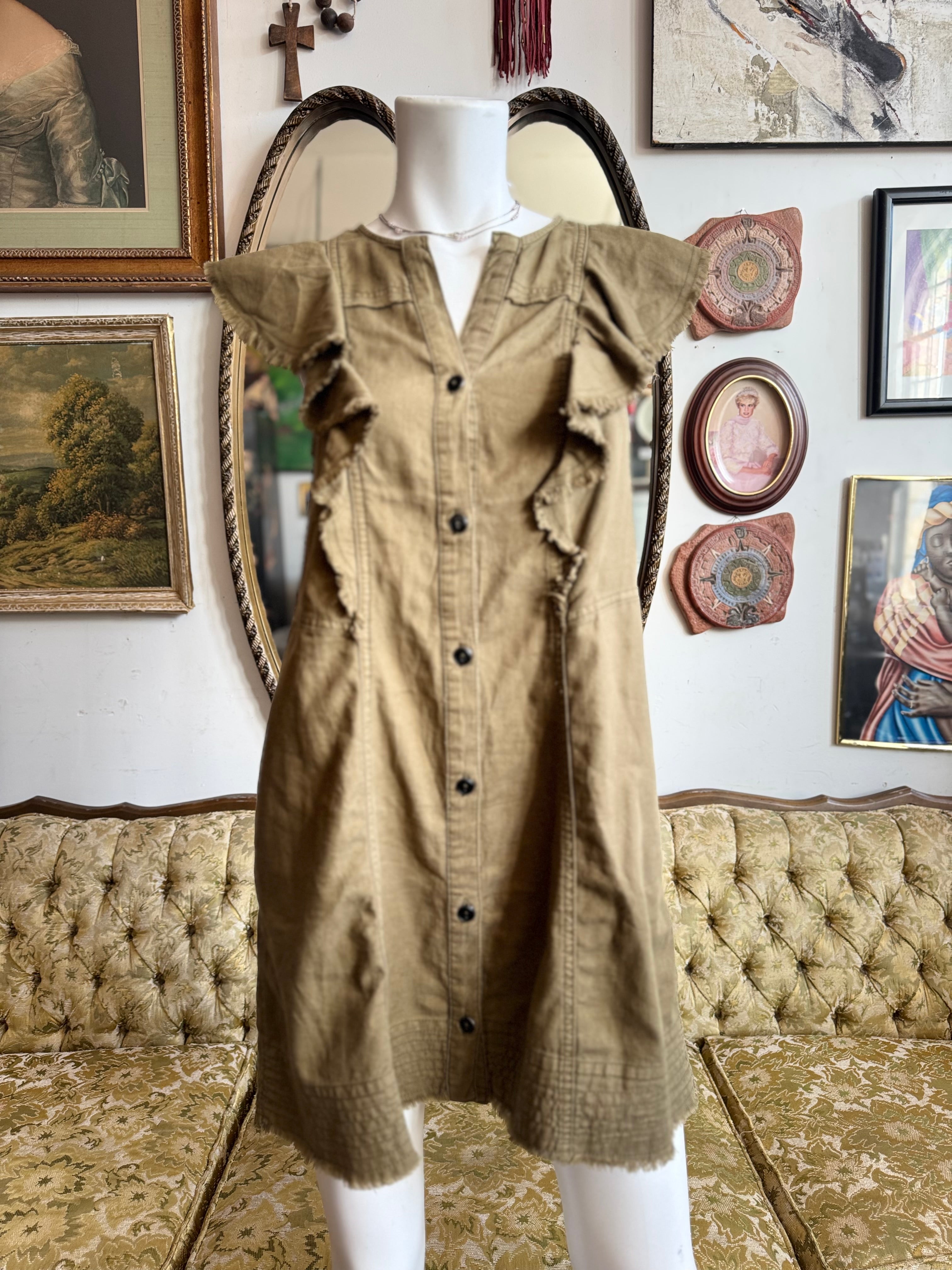 PILCO Grunge Green Distressed Button Up Dress Size XS PILCO Grunge Green Distressed Button Up Dress Size XS