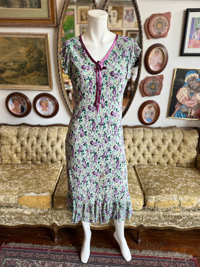 Y2k Eva Blue Floral Beaded Ruffle Hem Midi Dress Size 10 – Rumors Richmond