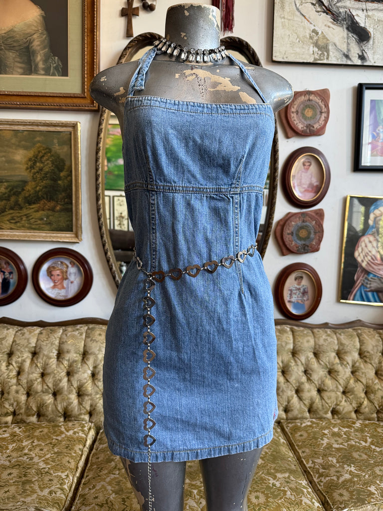 Vintage 90's Bongo Denim Halter Mini Dress Size 5/S