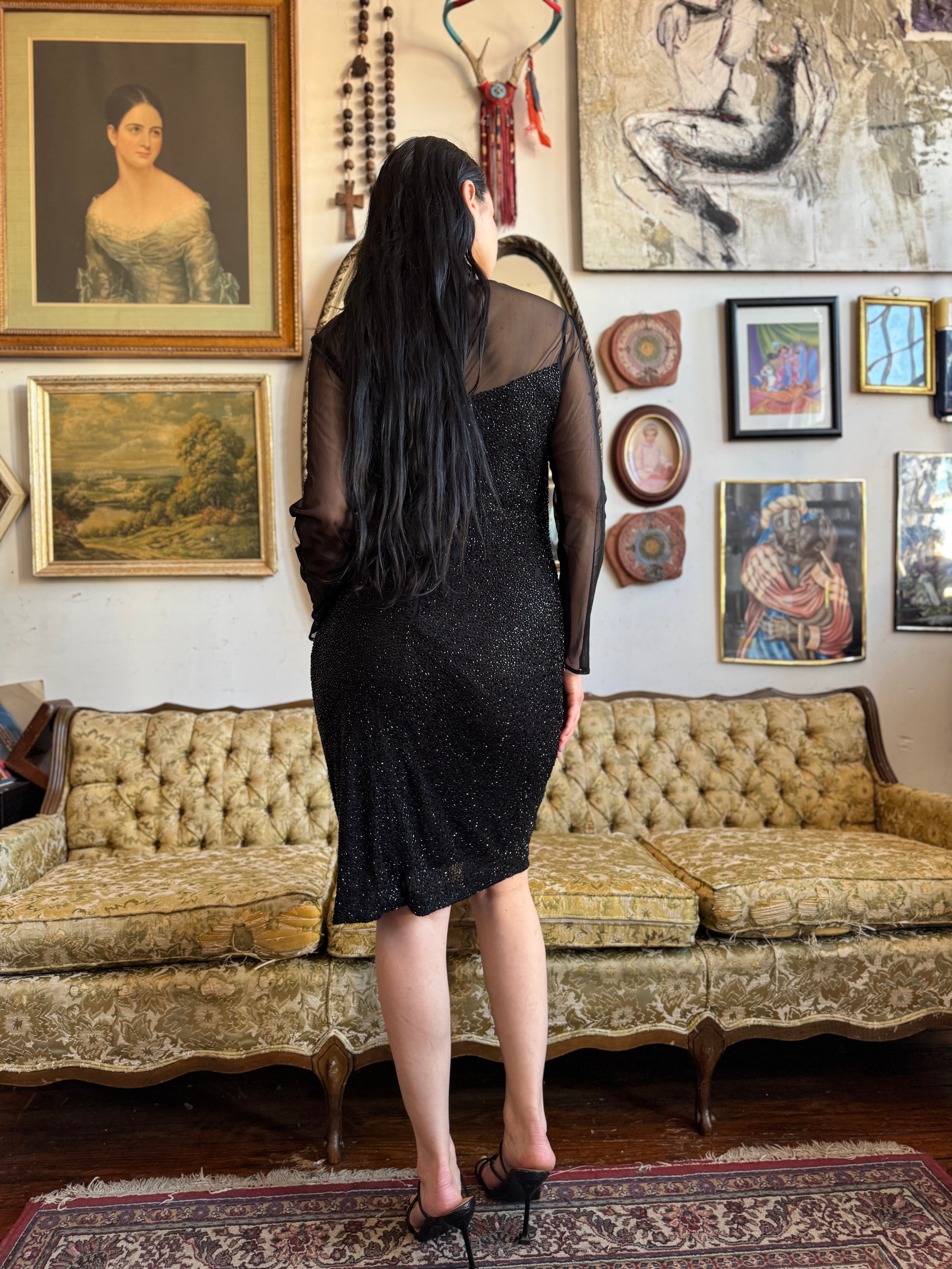 marina black sequin dress Marina Black fitted sequin sweetheart high neck midi dress size 12