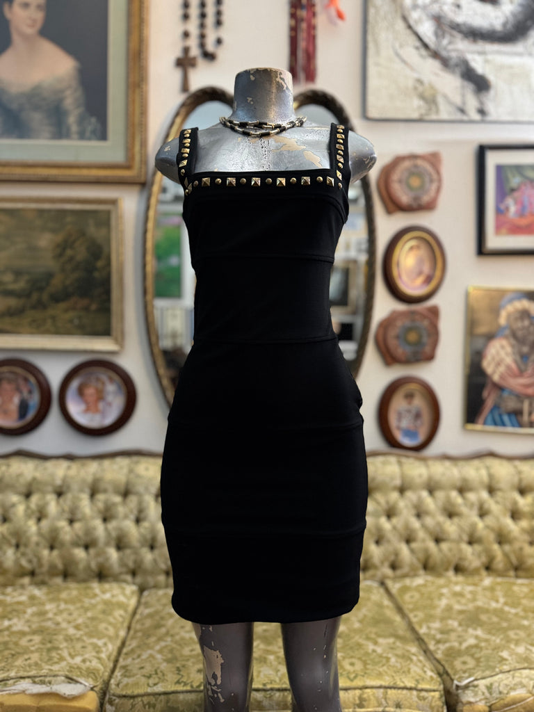 Y2k Cache Black Bandage Gold Studded Bodycon Dress Size 4