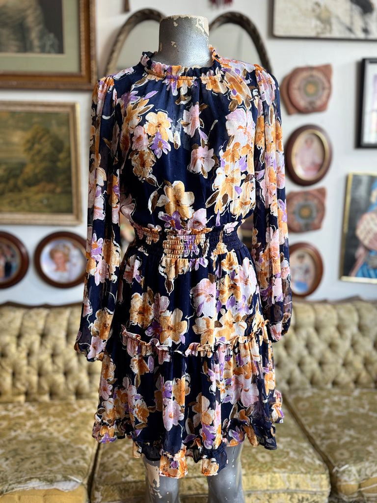 lush skater dress Lush Navy Floral Long Sleeve Skater Dress Size Small