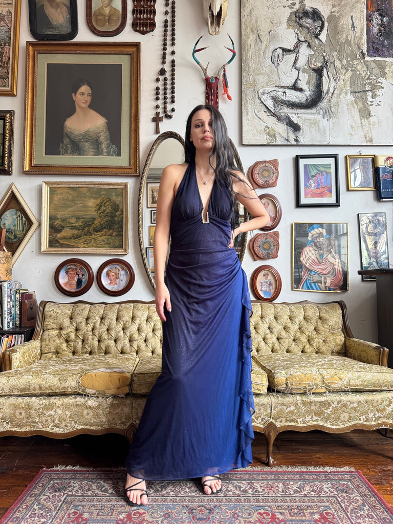 90's/Y2K Navy Blue Sheer Glitter Halter Dress Size 14/XL – Rumors Richmond
