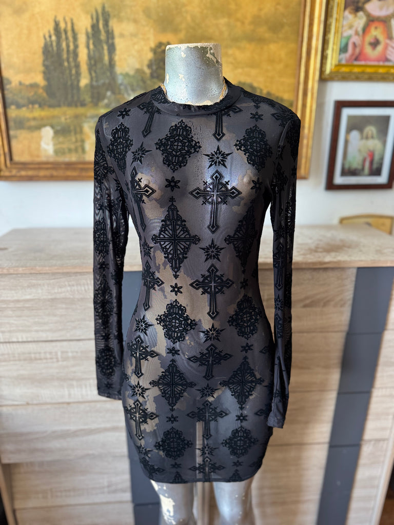 killstar mesh dress Killstar Believer 2-Piece Dress Tarot Card Pattern Gothic Witchy Mesh KSRA007931