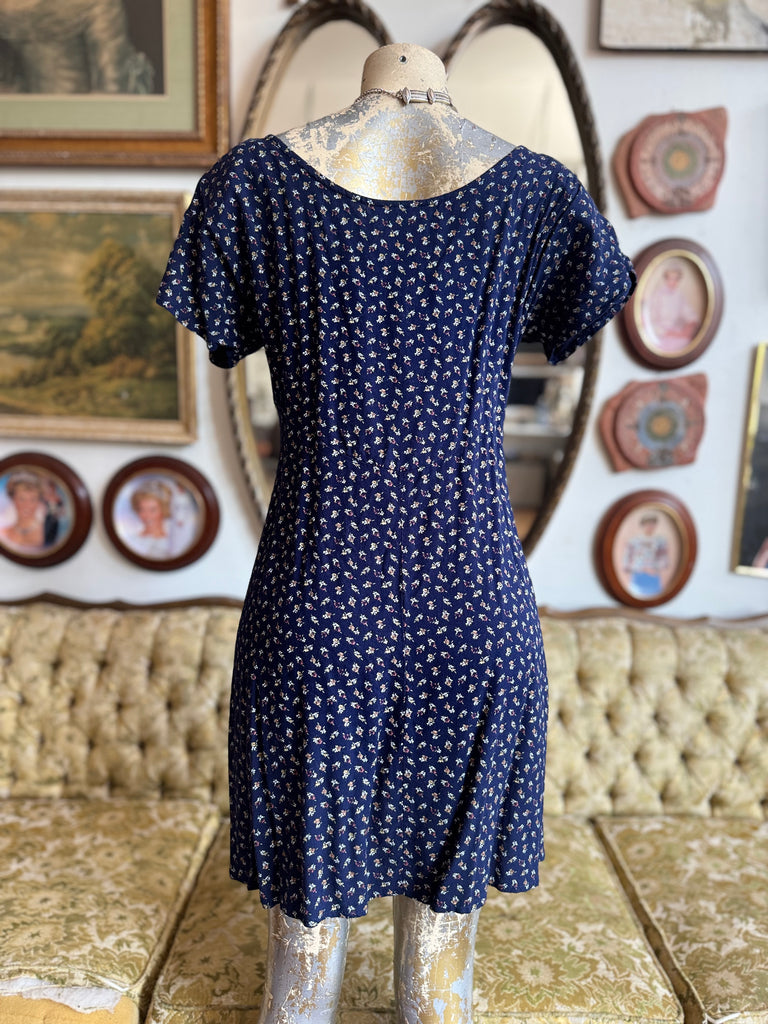 Vintage 90s All That Jazz Navy Blue Floral Mini Dress Size M