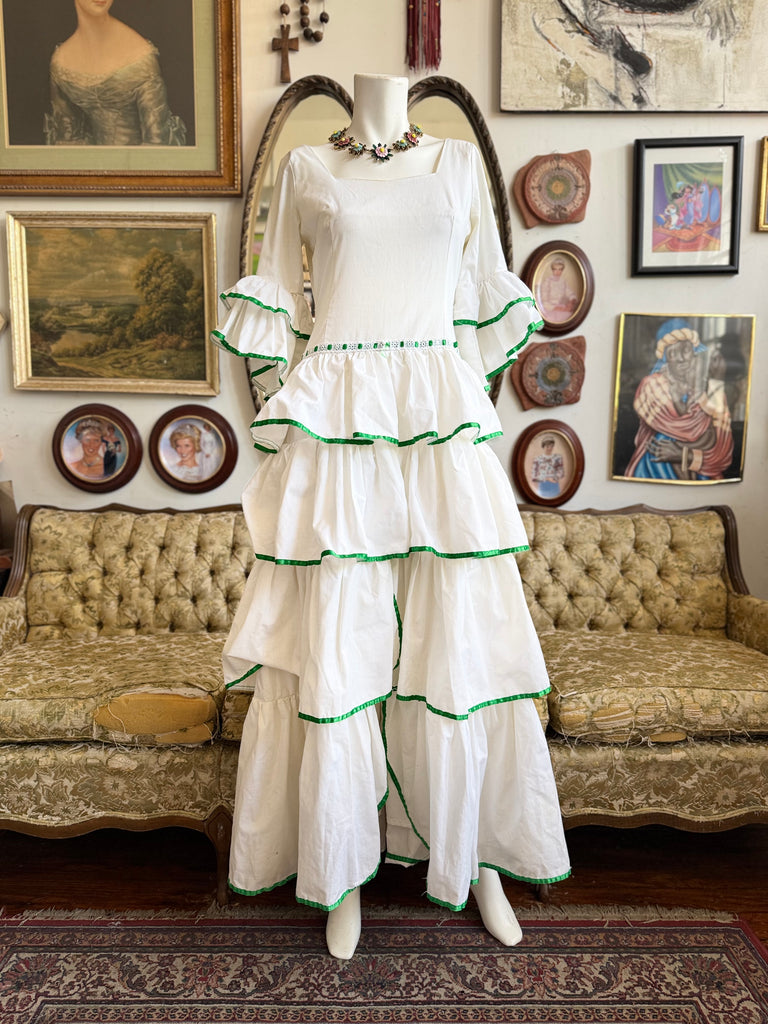 70s Vintage Ruffled Maxi Bell Sleeve Gown Size Small