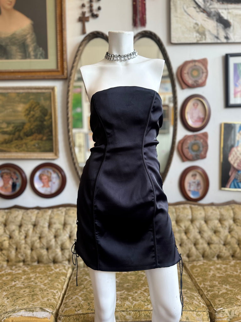 oh polly satin dress black Oh Polly Love Lustre Ruched Side Satin Mini Dress in Black EXCELLENT  CONDITION