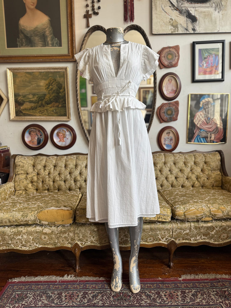 O.P.T. White Cotton Peplum Dress Size Small