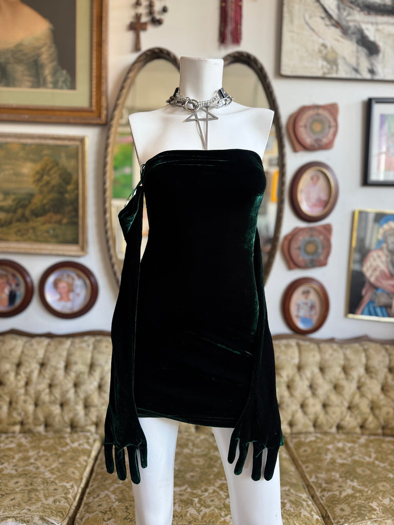 green emerald velvet dress Sugar Thrillz Fairy Godet Ruffled Lace Mini Dress
