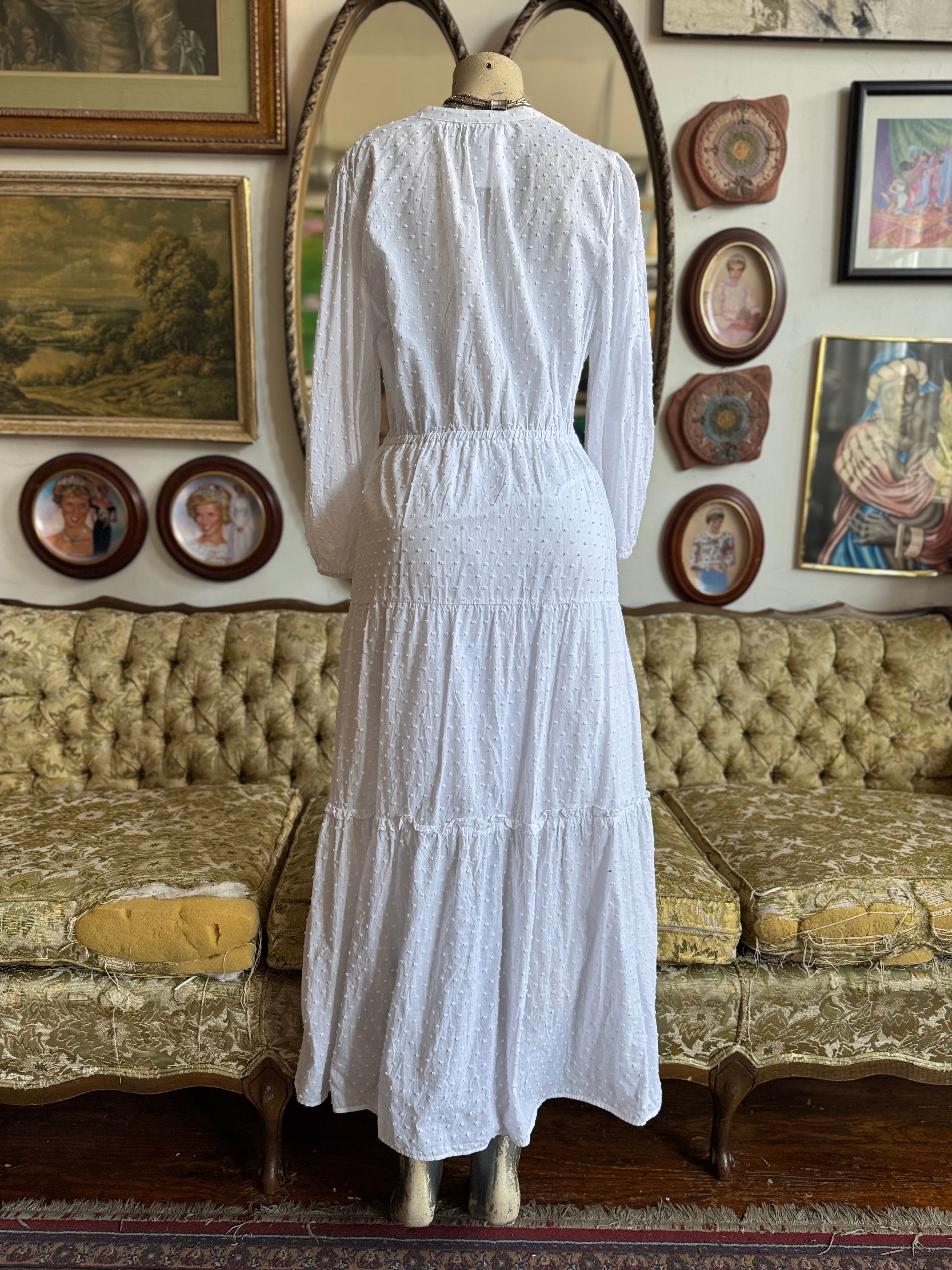 White Textured Dotted Peasant Maxi Dress Size L – Rumors Richmond