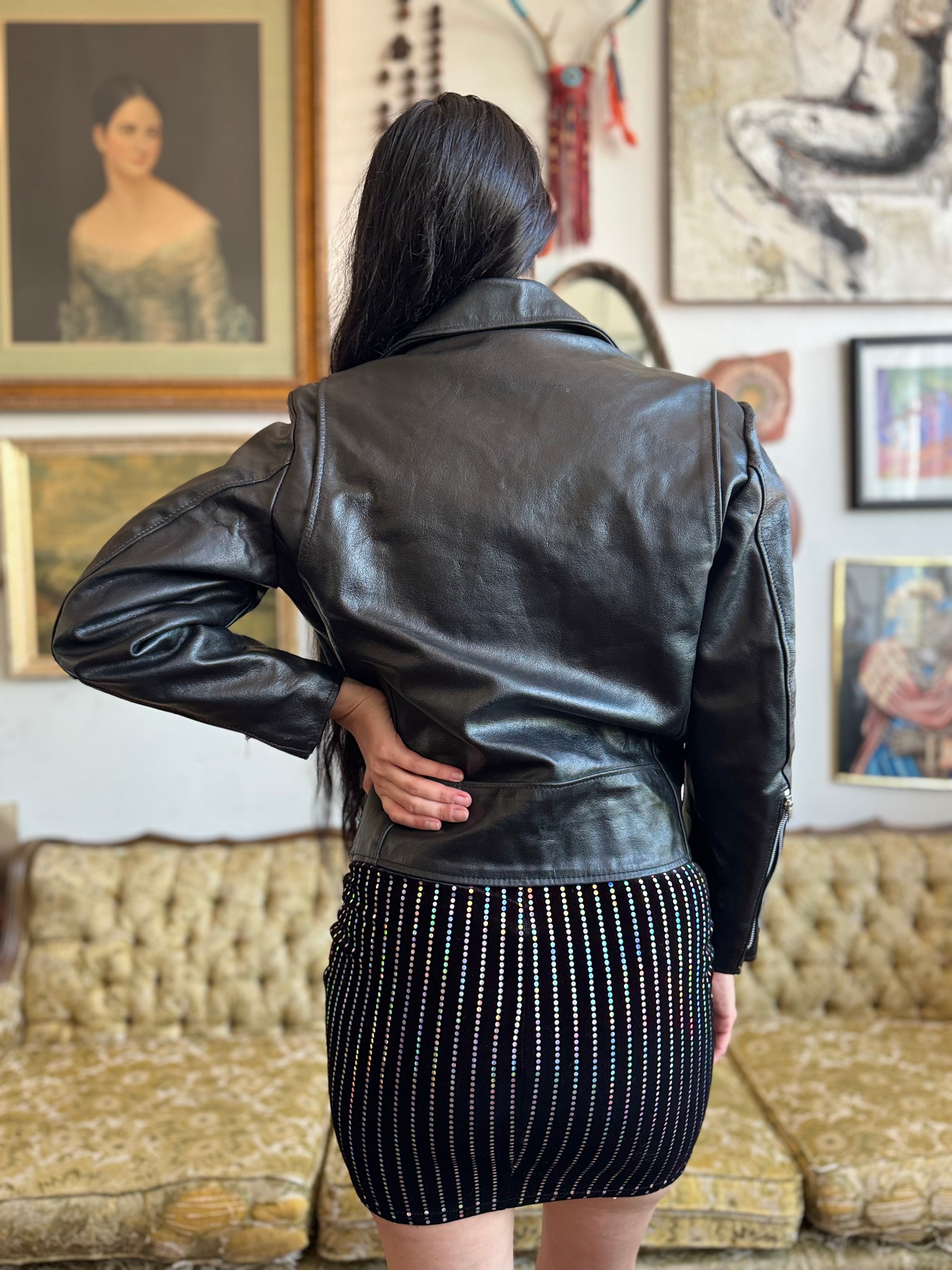 80s Black Leather Motorcycle Jacket by Gino Leathers Ladies Small