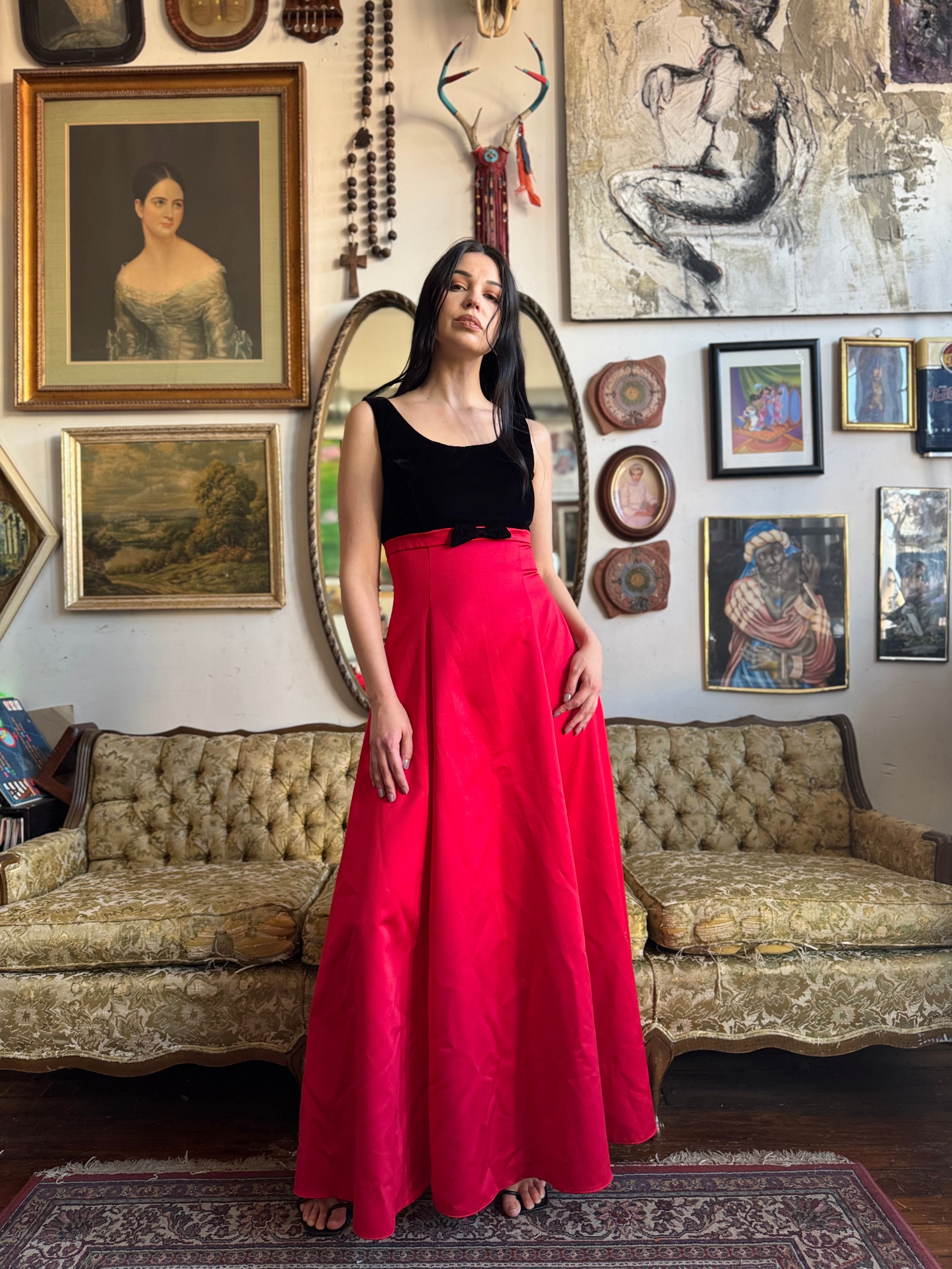 Vintage Scott McClintock Red and Black Velvet Dress Size 8