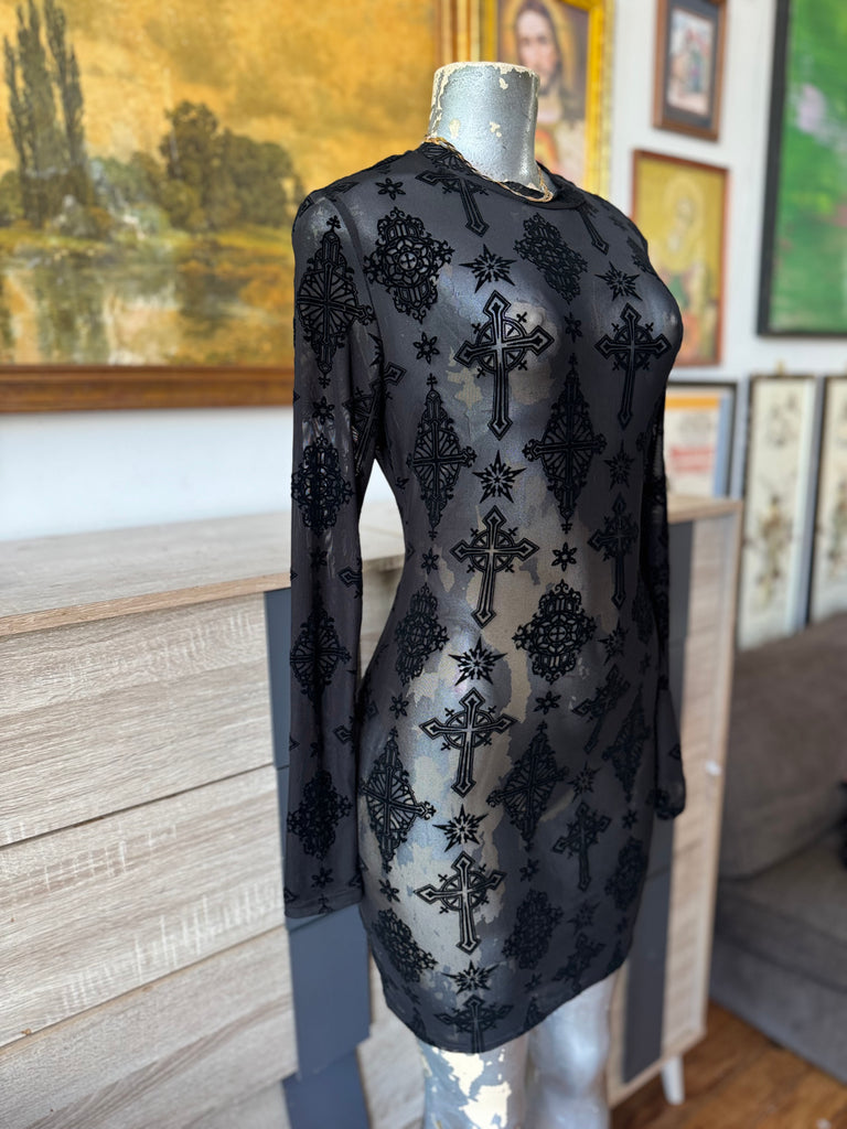 cross mesh dress Floral Criss Cross Mesh Dress