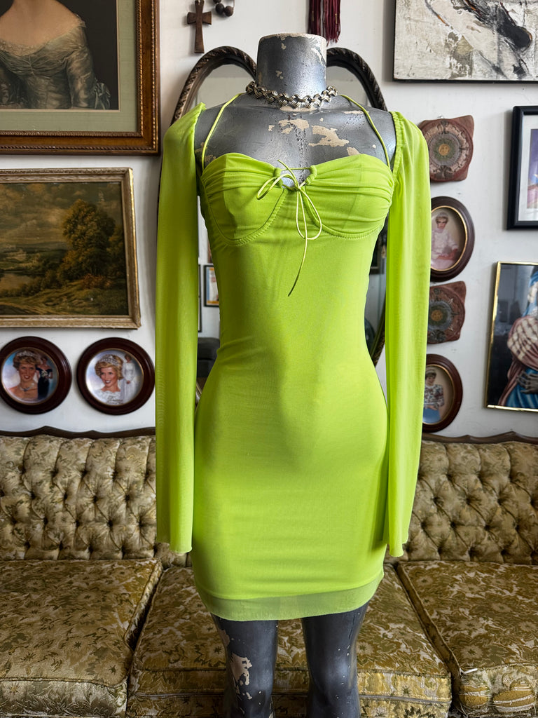 Lime Green Long Sleeve Mini Dress Size XS