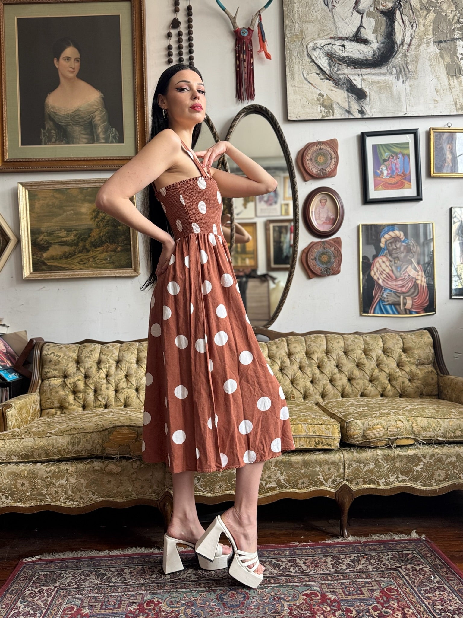Brown and White Structured Polka Dot Dress Size Small by Altard State Brown and White Structured Polka Dot Dress Size Small by Altard State
