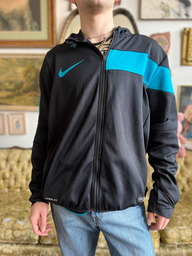 Vintage Nike Black and Blue Hoodie Soccer Sweatshirt w Drawstrings Men Rumors Richmond