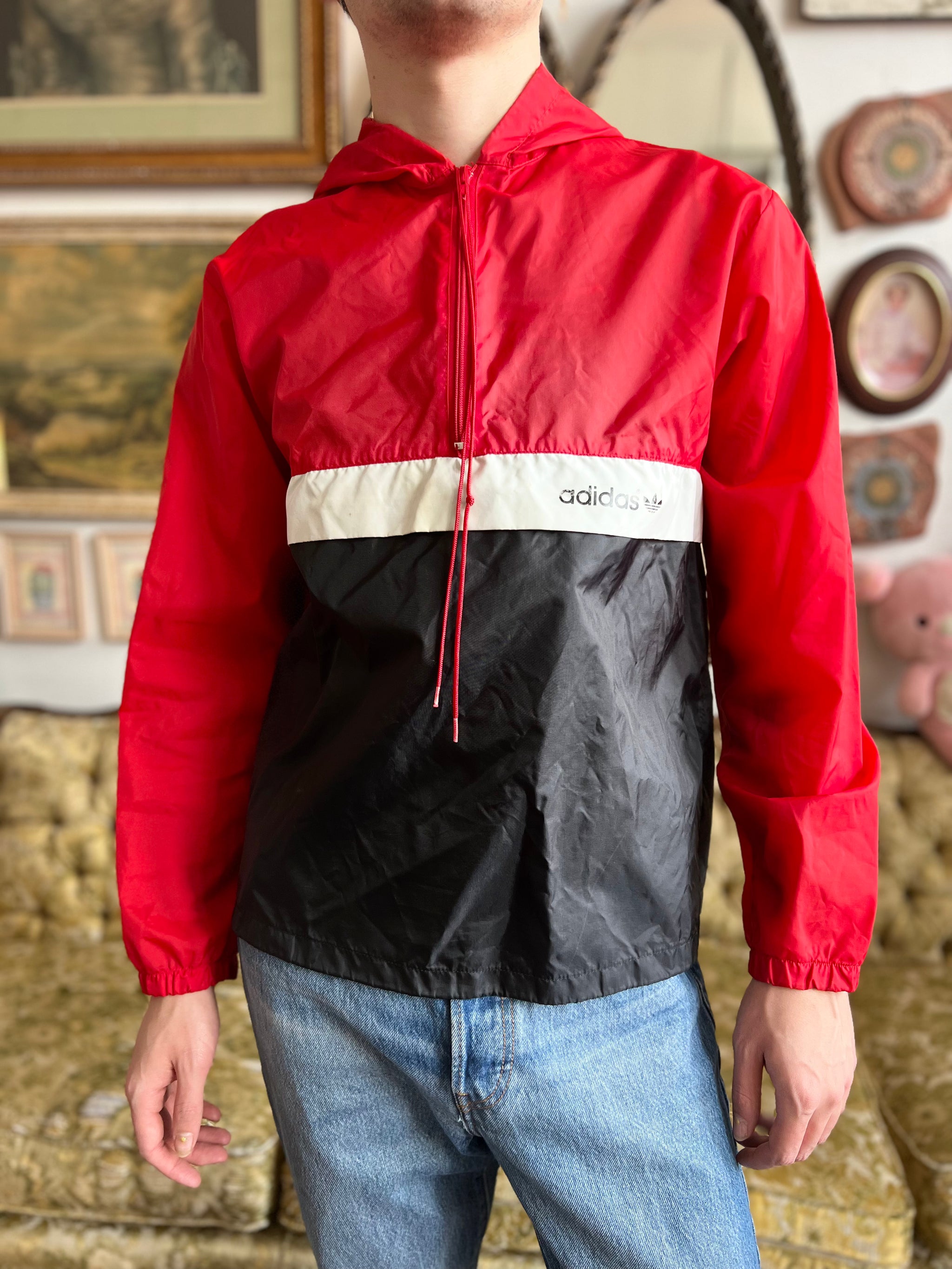 80 Adidas Trefoil Cagoule Pullover Colorblock Hooded Rain Wind