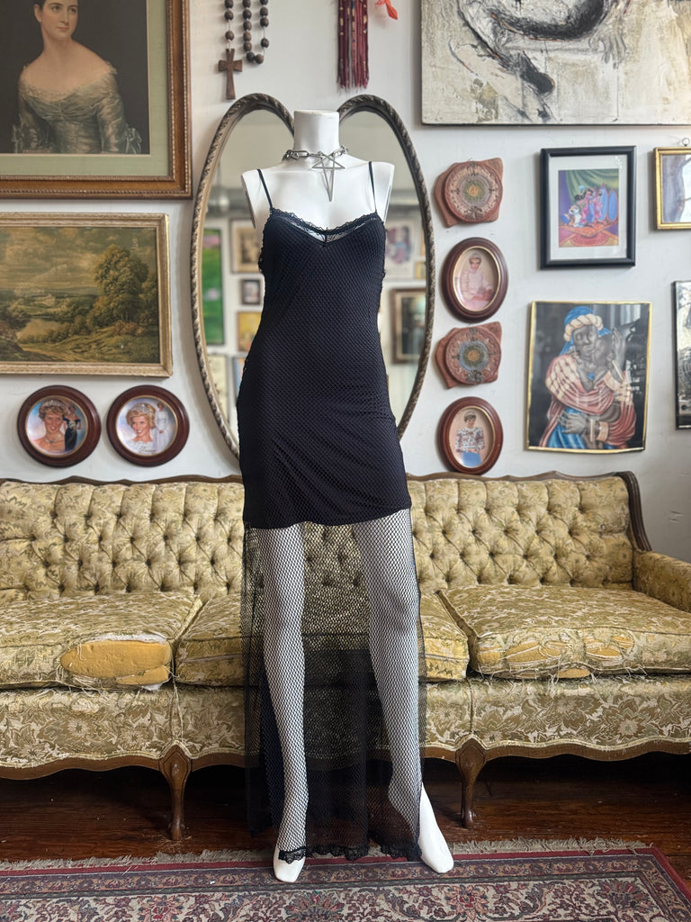 black fishnet maxi dress Cemetery Black Fishnet Maxi Dress Small by Widow